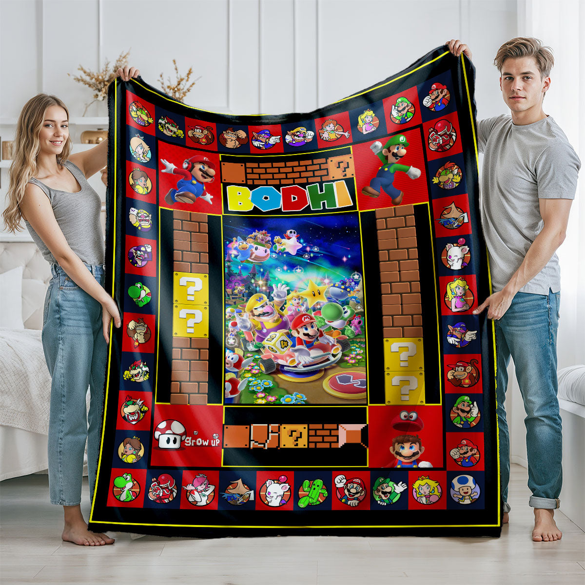 Personalized Custom Name Super Mario Blanket