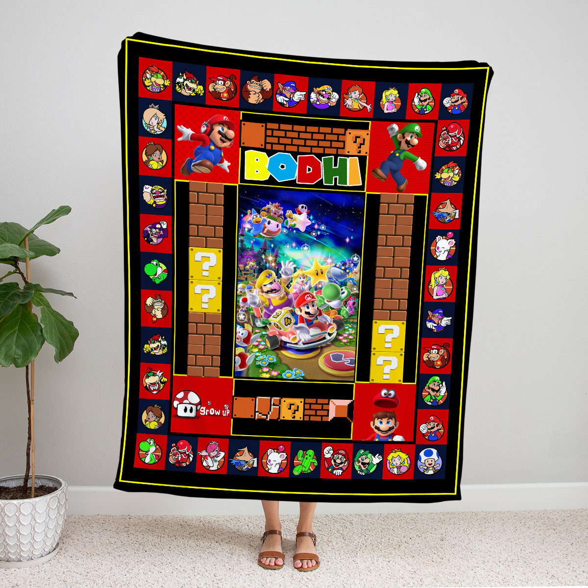 Personalized Custom Name Super Mario Blanket